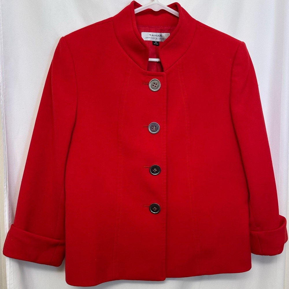 Tahari Arthur S. Levine Red Structured Blazer Jacket Size 10